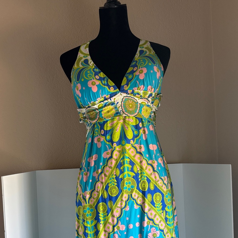 Trina Turk Vibrant Multicolor Halter cover up Dress in swimsuit material